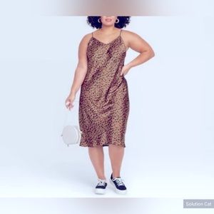 Spaghetti strap Satin cheetah print dress knee length depending on height